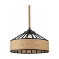 Hemp Rope and Iron Cage Pendant Light on a white background