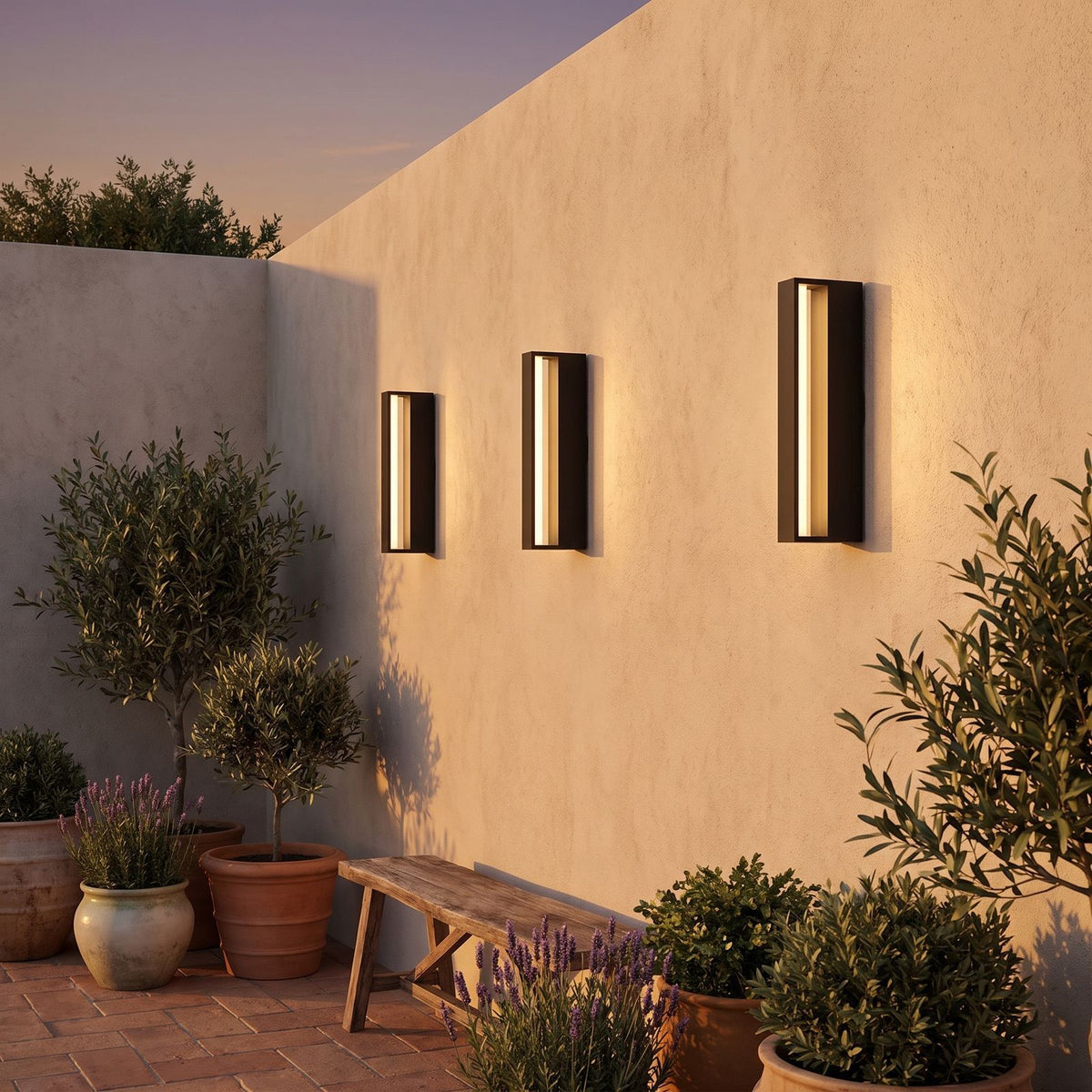 Hollow Rectangle Acrylic Outdoor Wall Light in a pair on the facade of an Australian home