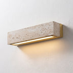 Horizontal Yellow Travertine Bar Wall Light, close view at 45 degrees on a plaster wall