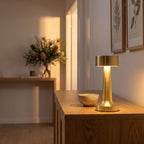 Hourglass Metal Rechargeable Table Lamp lighting a second setting in an Australian home