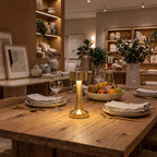 Hourglass Metal Rechargeable Table Lamp seen in a wider evening interior