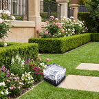 Ice Cube Tempered Glass Solar Path Light at a lawn edge in daylight