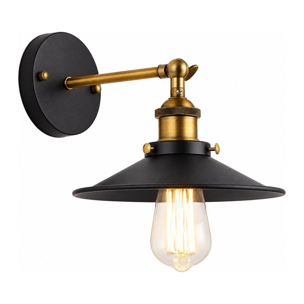 Industrial Saucer Shade Iron Wall Light on a white background
