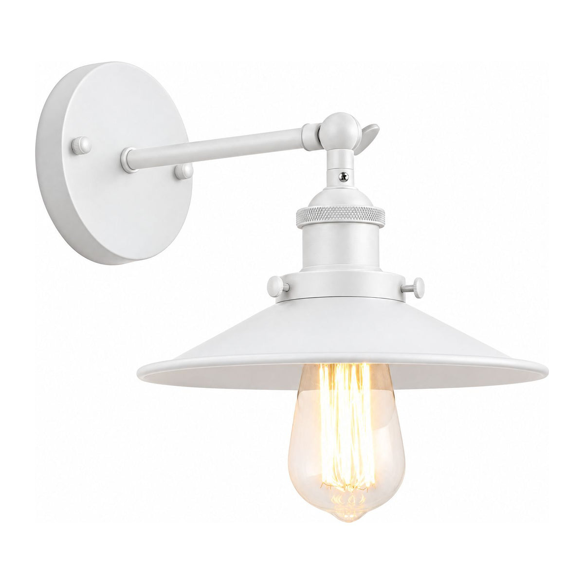 Industrial Saucer Shade Iron Wall Light in White on a white background