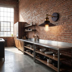 Industrial Saucer Shade Iron Wall Light on a kitchen wall