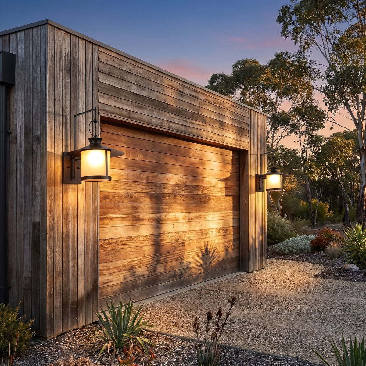 Large Black Iron Lantern Outdoor Wall Light in a pair either side of an entry door