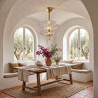 Layered Glass Leaf Chandelier in a styled bedroom in soft daylight