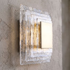 Layered Water Ripple Glass Panel Wall Light, close view at 45 degrees on a plaster wall