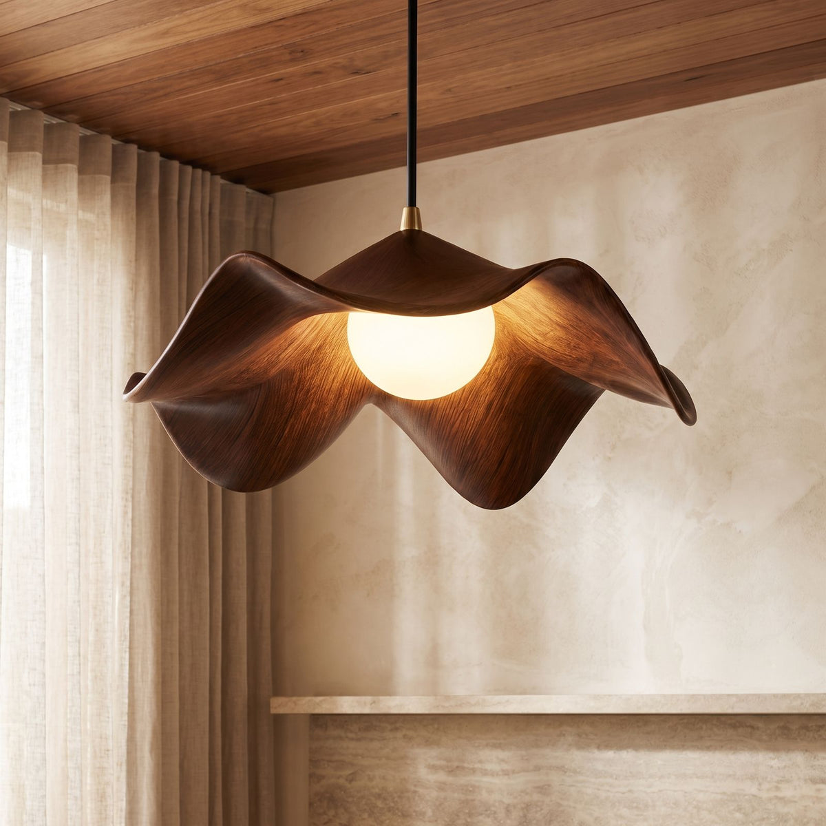 Lotus Leaf Resin Pendant Light, close view from below