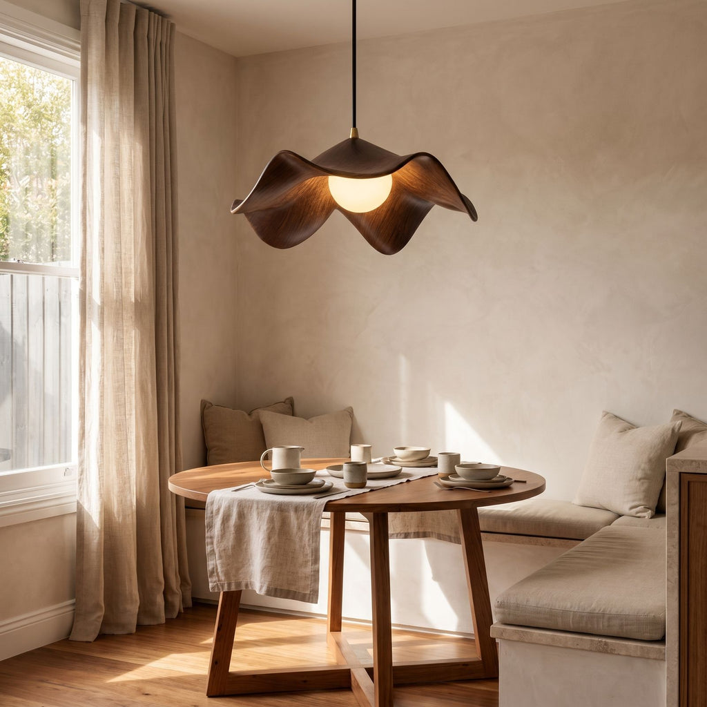 Lotus Leaf Resin Pendant Light above a round table in a breakfast nook