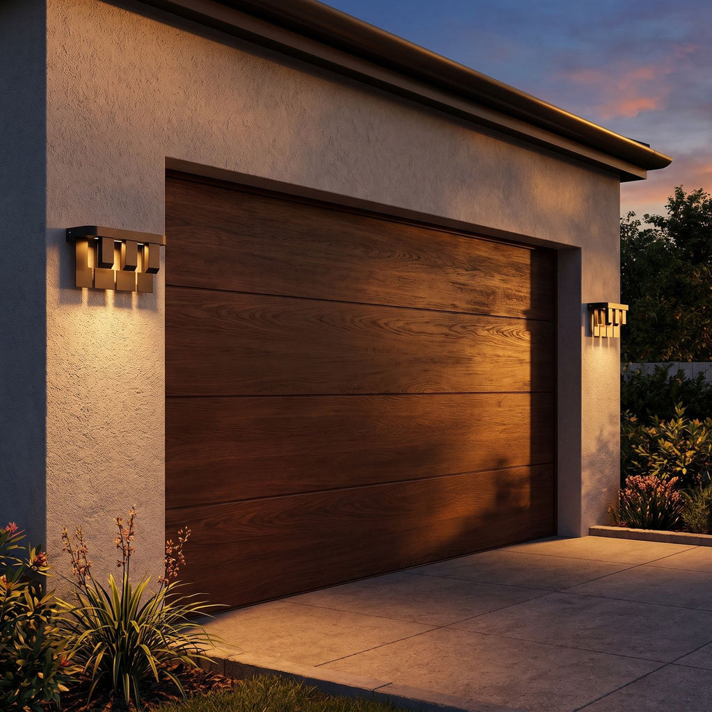 Matte Black Metal Outdoor Wall Light in a pair on the facade of an Australian home