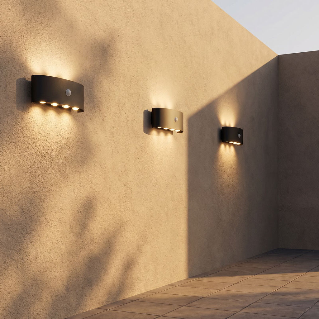 Metal and Acrylic Up Down Outdoor Wall Light in a pair on the facade of an Australian home