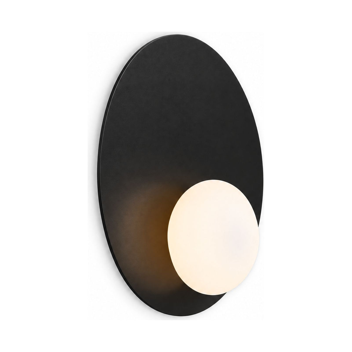 Metal Disc and Opal Glass Wall and Ceiling Light in Black on a white background