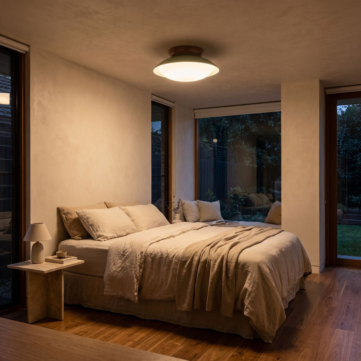 Mid-Century Metal Dome LED Ceiling Light on a bedroom ceiling