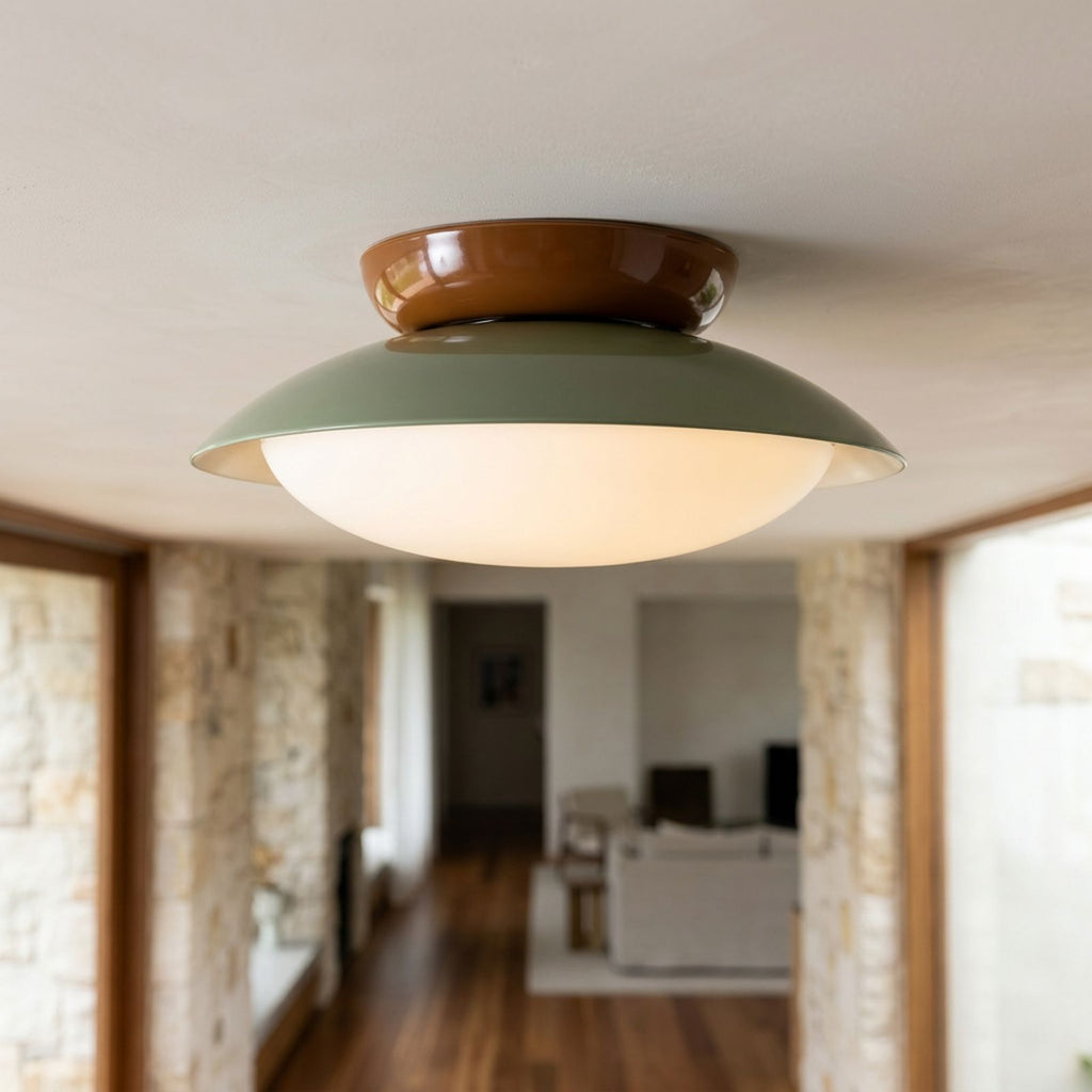 Mid-Century Metal Dome LED Ceiling Light, close view from below