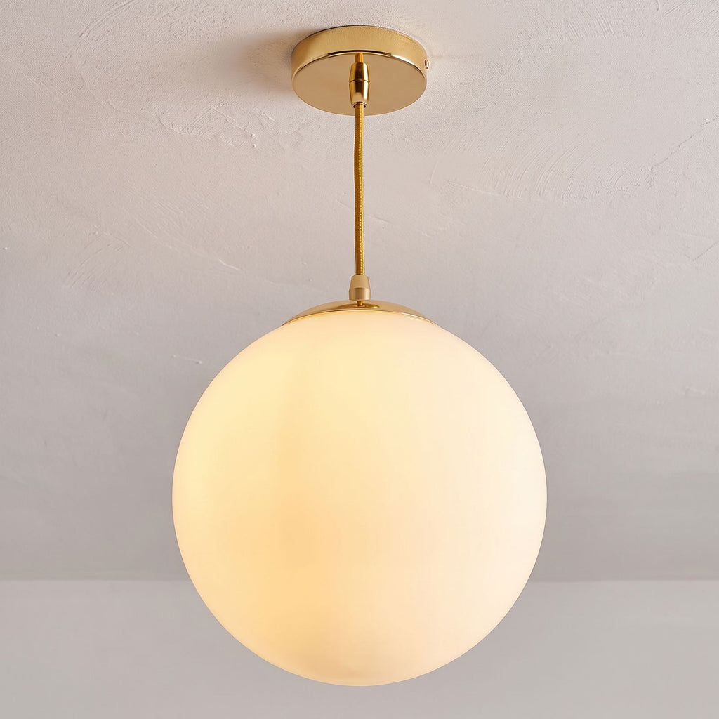 Milky Glass Globe Pendant Light, close view from below