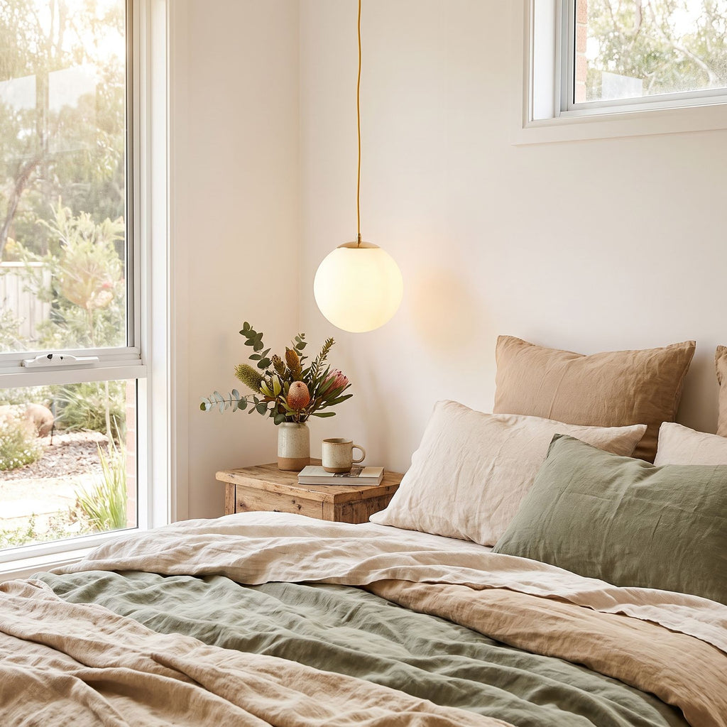 Milky Glass Globe Pendant Light beside a bed as a bedside pendant