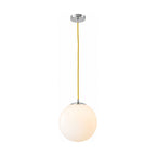 Milky Glass Globe Pendant Light with a silver fitting on a white background