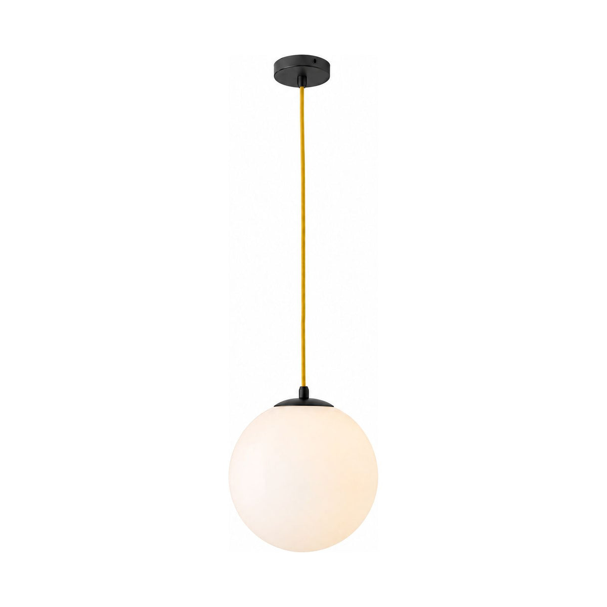 Milky Glass Globe Pendant Light with a black fitting on a white background