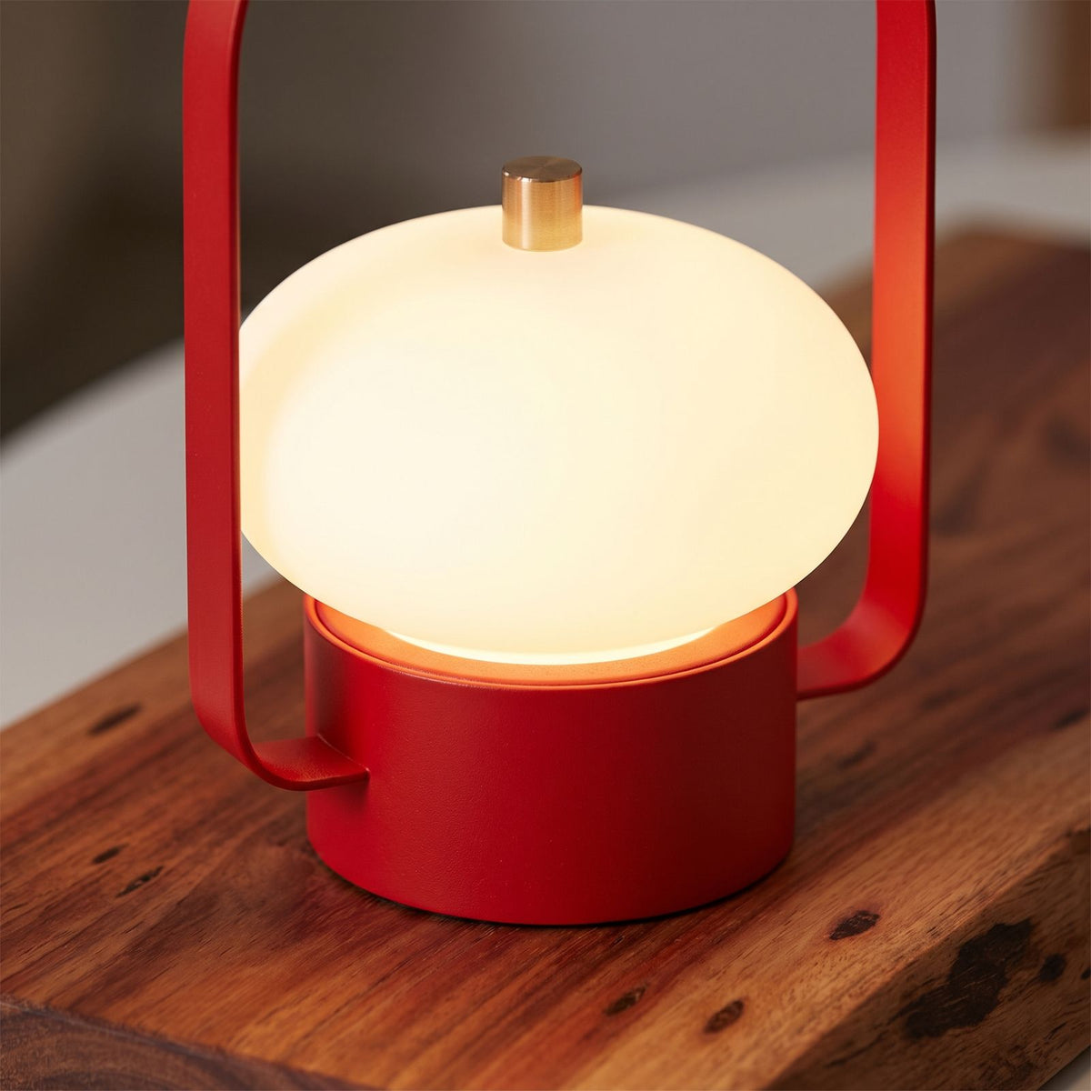 Mini Retro Portable Rechargeable Table Lamp, close view on a timber surface