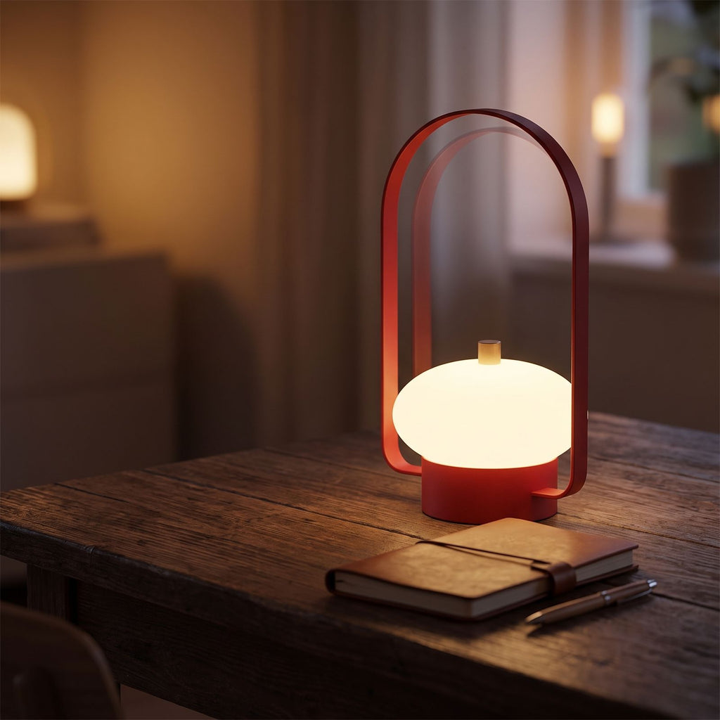Mini Retro Portable Rechargeable Table Lamp on a desk