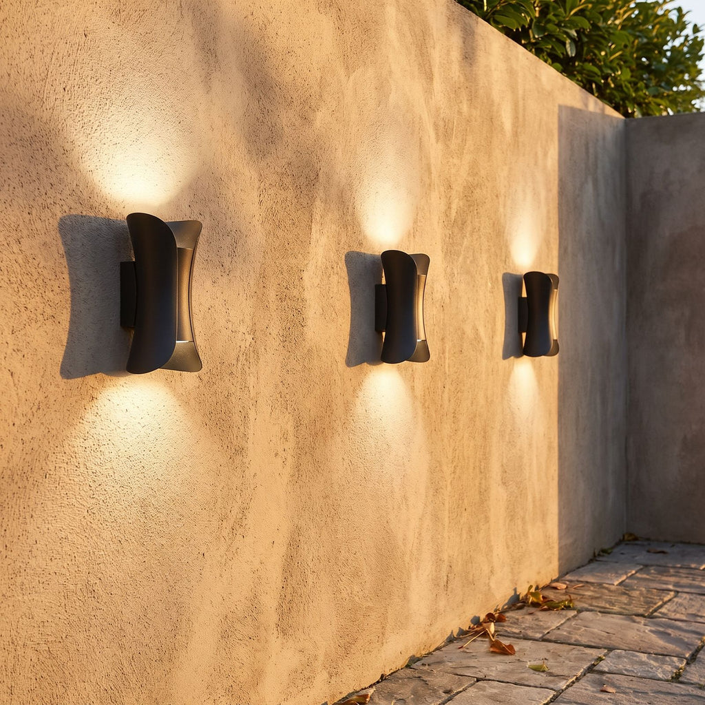 Minimalist Aluminium LED Outdoor Wall Light in a pair on the facade of an Australian home