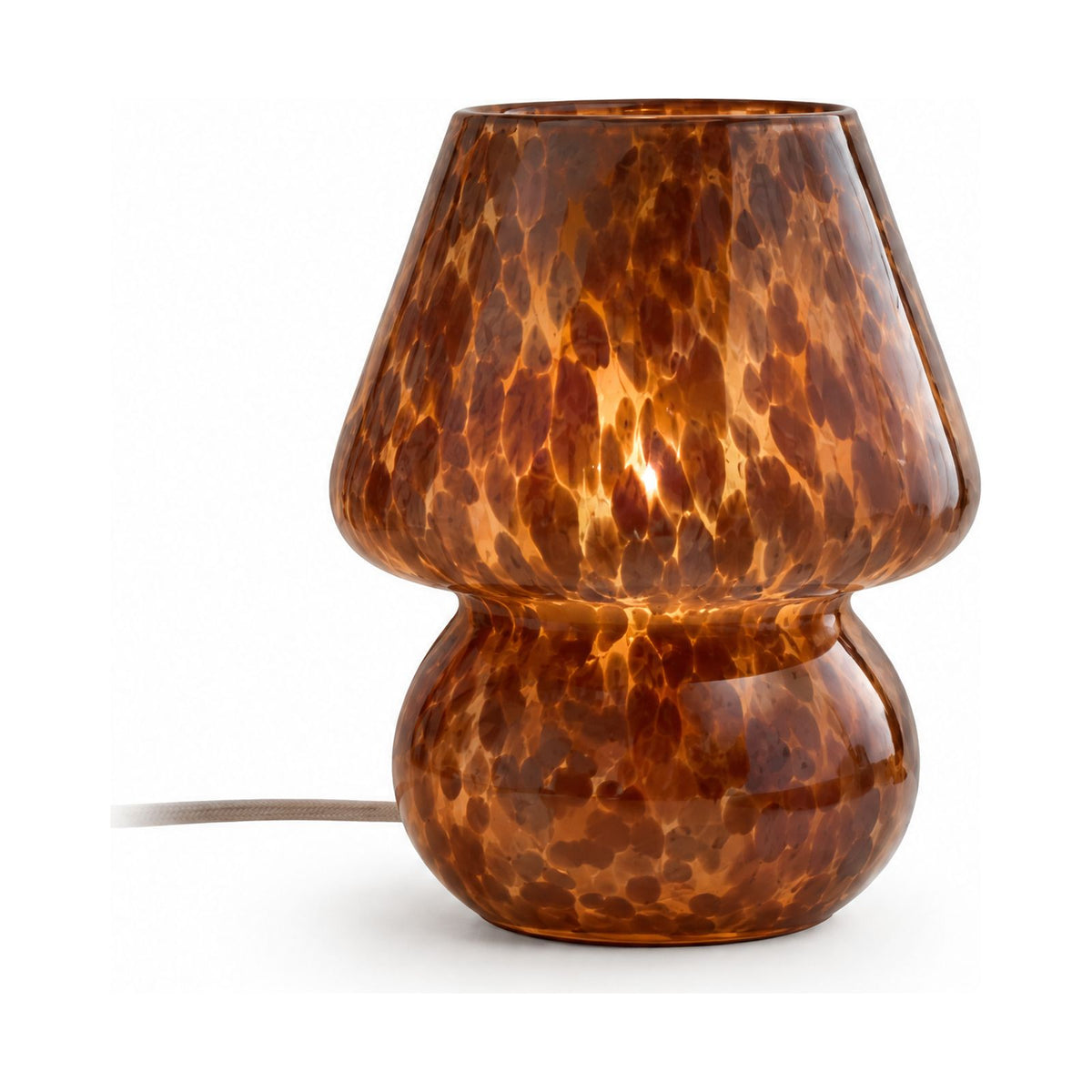 Mushroom Glass Table Lamp in brown glass on a white background