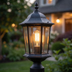 Octagonal Clear Glass Lantern Pillar Light: close-up of the materials and finish