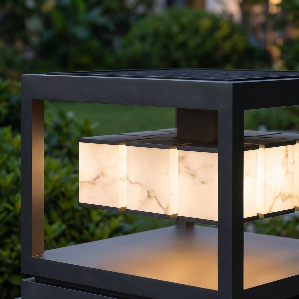Open Square Frame Stainless Steel Deck Post Light: close-up of the materials and finish