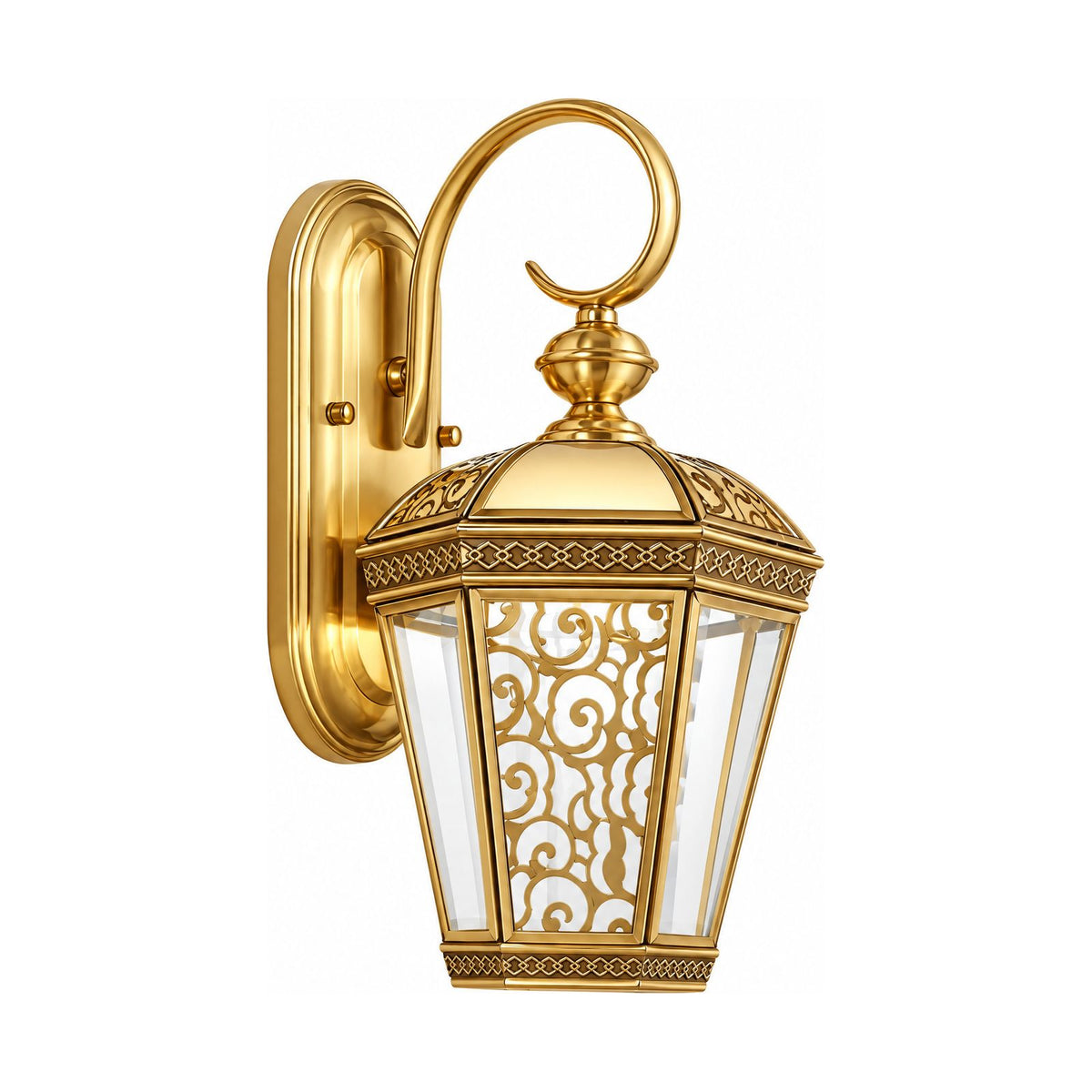 Ornate Brass and Glass Outdoor Wall Light on a white background