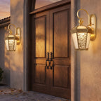 Ornate Brass and Glass Outdoor Wall Light in a pair on the facade of an Australian home