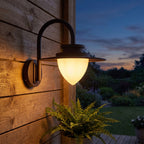 Pine Cone Glass Gooseneck Outdoor Wall Light on a porch wall at dusk