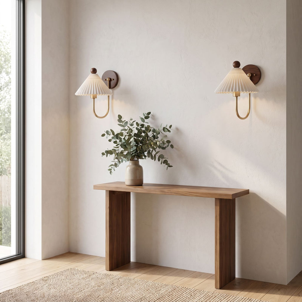 Pleated Ceramic Shade Bedside Wall Light in a pair on a wall of an Australian home