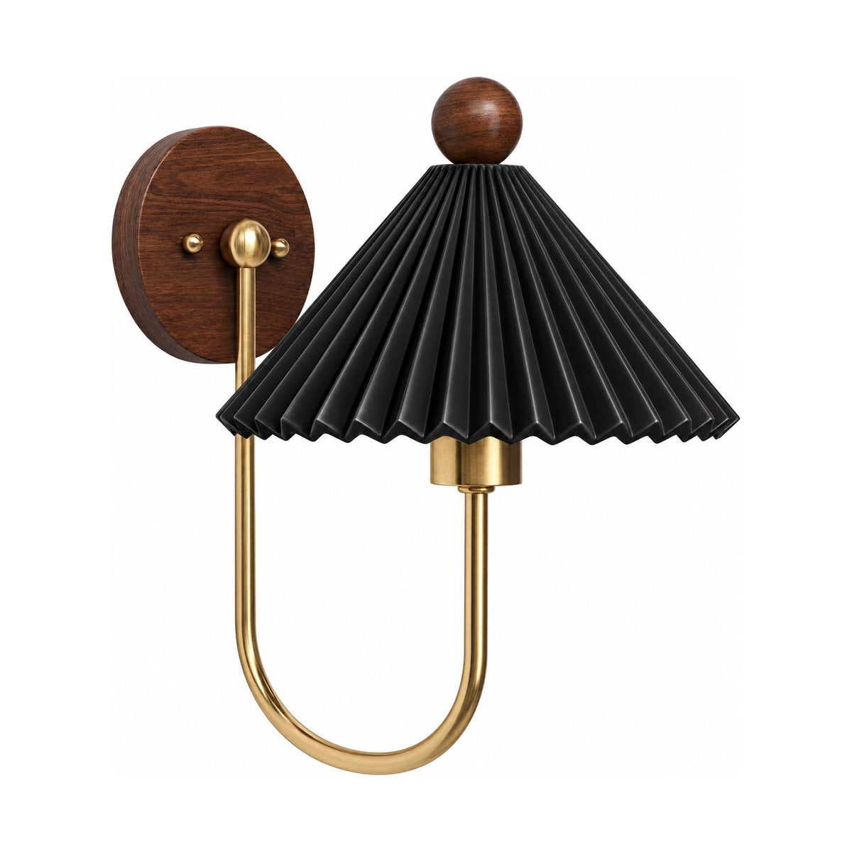 Pleated Ceramic Shade Bedside Wall Light in Black on a white background