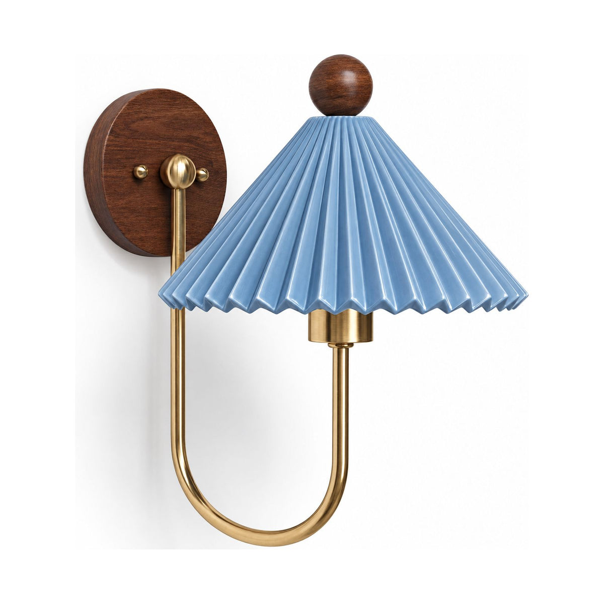 Pleated Ceramic Shade Bedside Wall Light in Blue on a white background