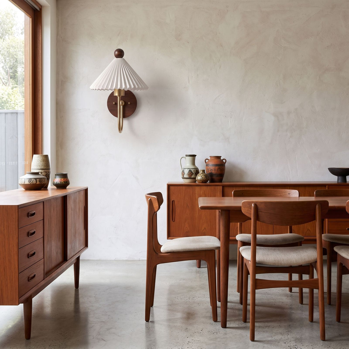 Pleated Ceramic Shade Bedside Wall Light on a dining room wall