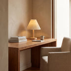 Pleated Shade Solid Wood Bedside Table Lamp on a study desk