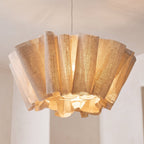 Pleated Wave Linen LED Pendant Light close-up showing the woven linen pleats and wavy hem