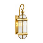 Polished Brass Clear Glass Outdoor Wall Light on a white background