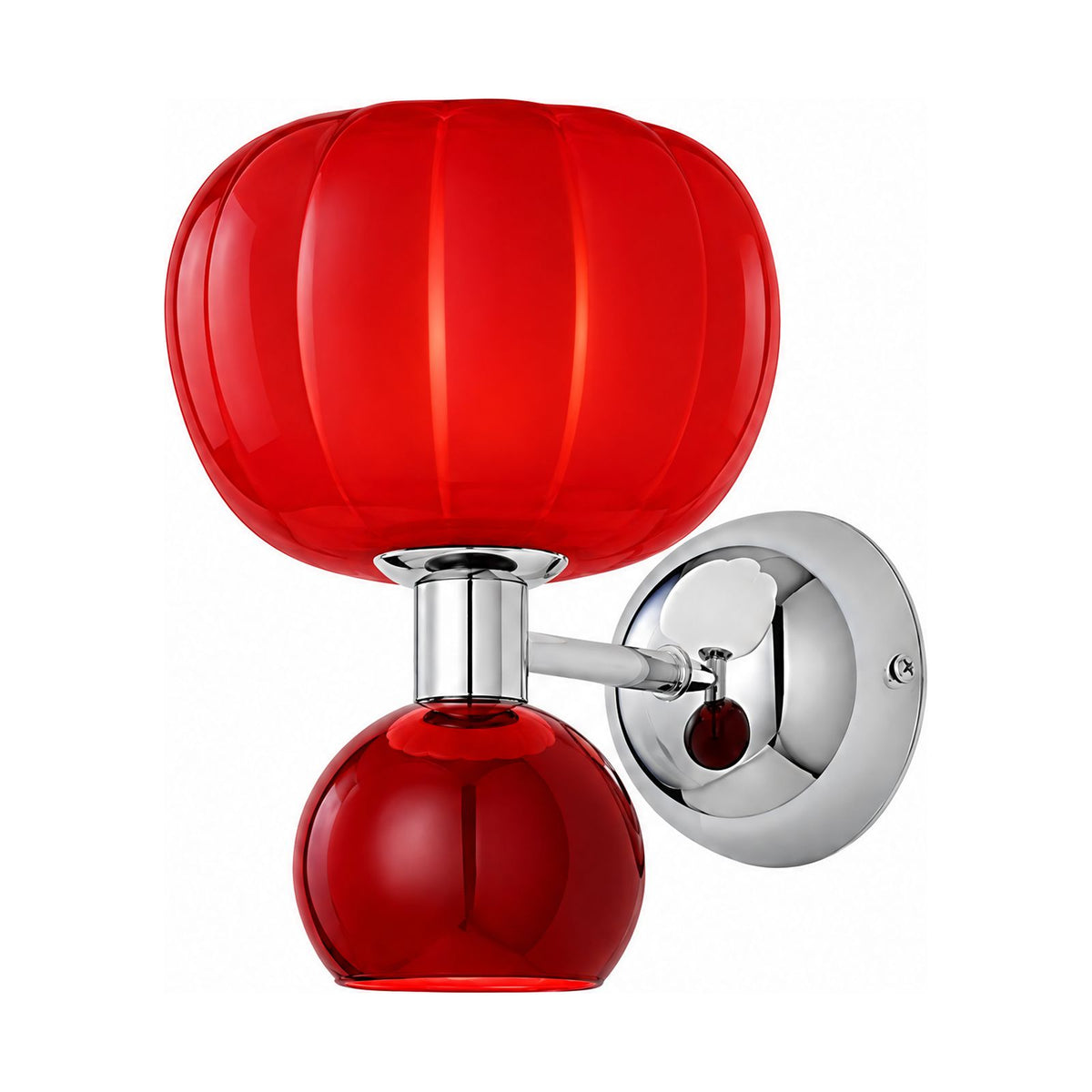 Pumpkin Shade Chrome Wall Sconce in Red on a white background