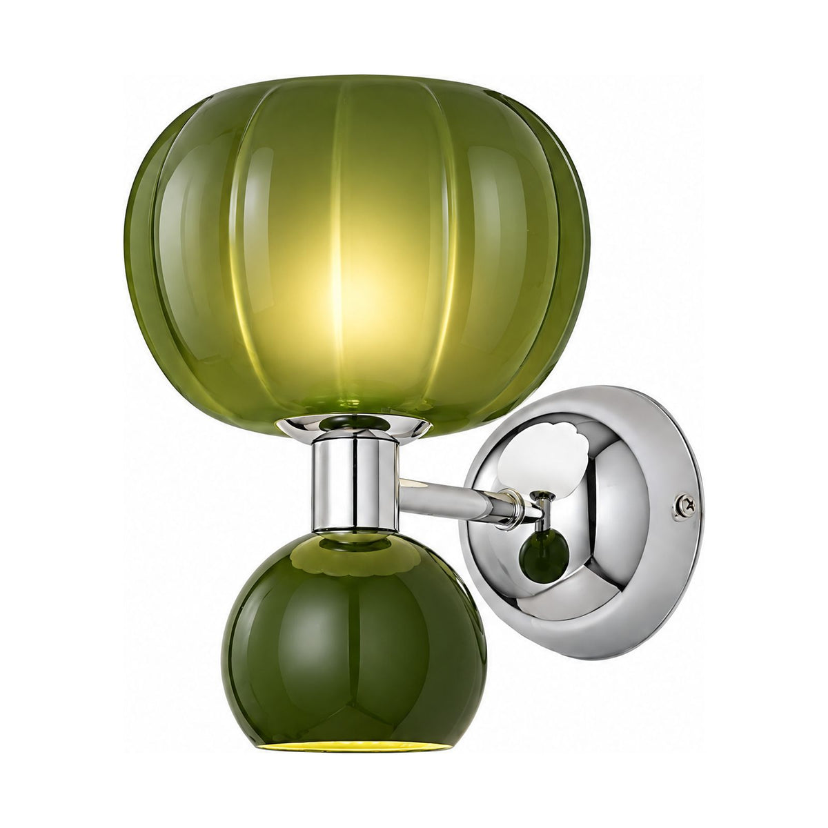Pumpkin Shade Chrome Wall Sconce in Green on a white background