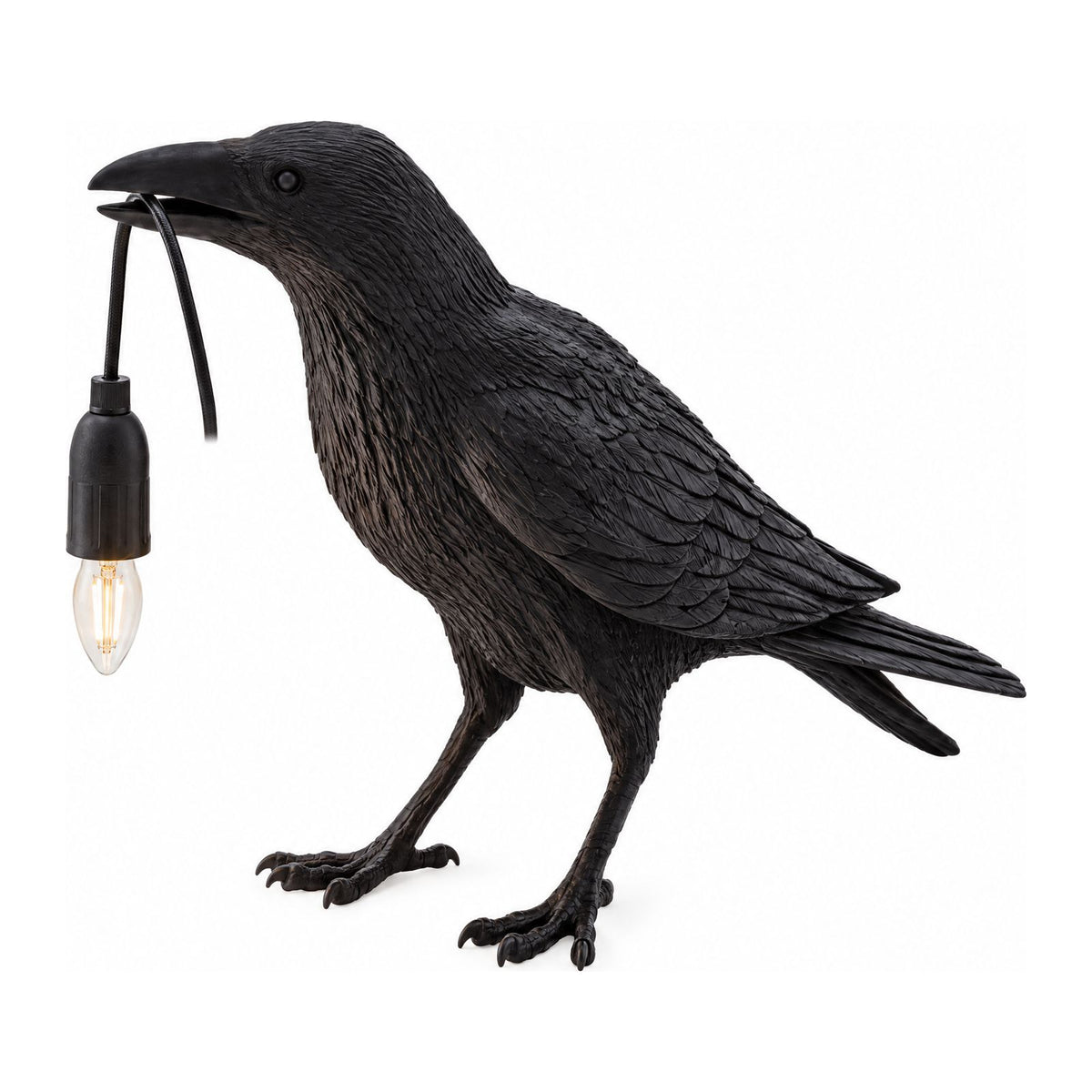 Raven Sculpture Resin Table Lamp on a white background