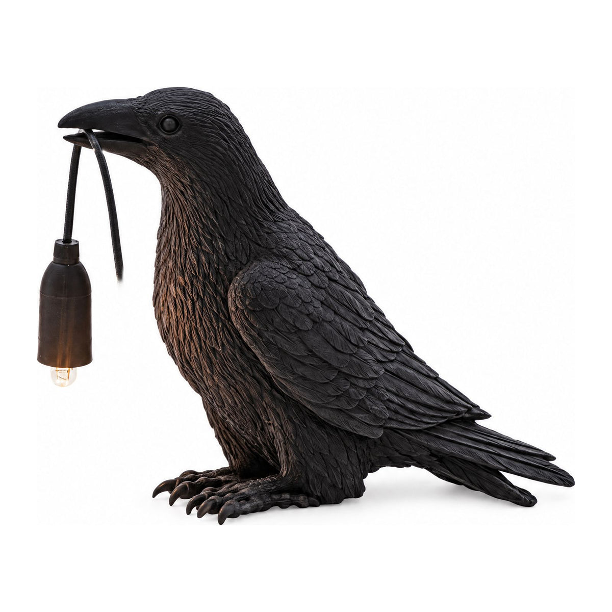 Raven Sculpture Resin Table Lamp in the sitting pose on a white background