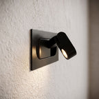 Recessed Pop-Out Bedside Reading Wall Light, close view at 45 degrees on a plaster wall