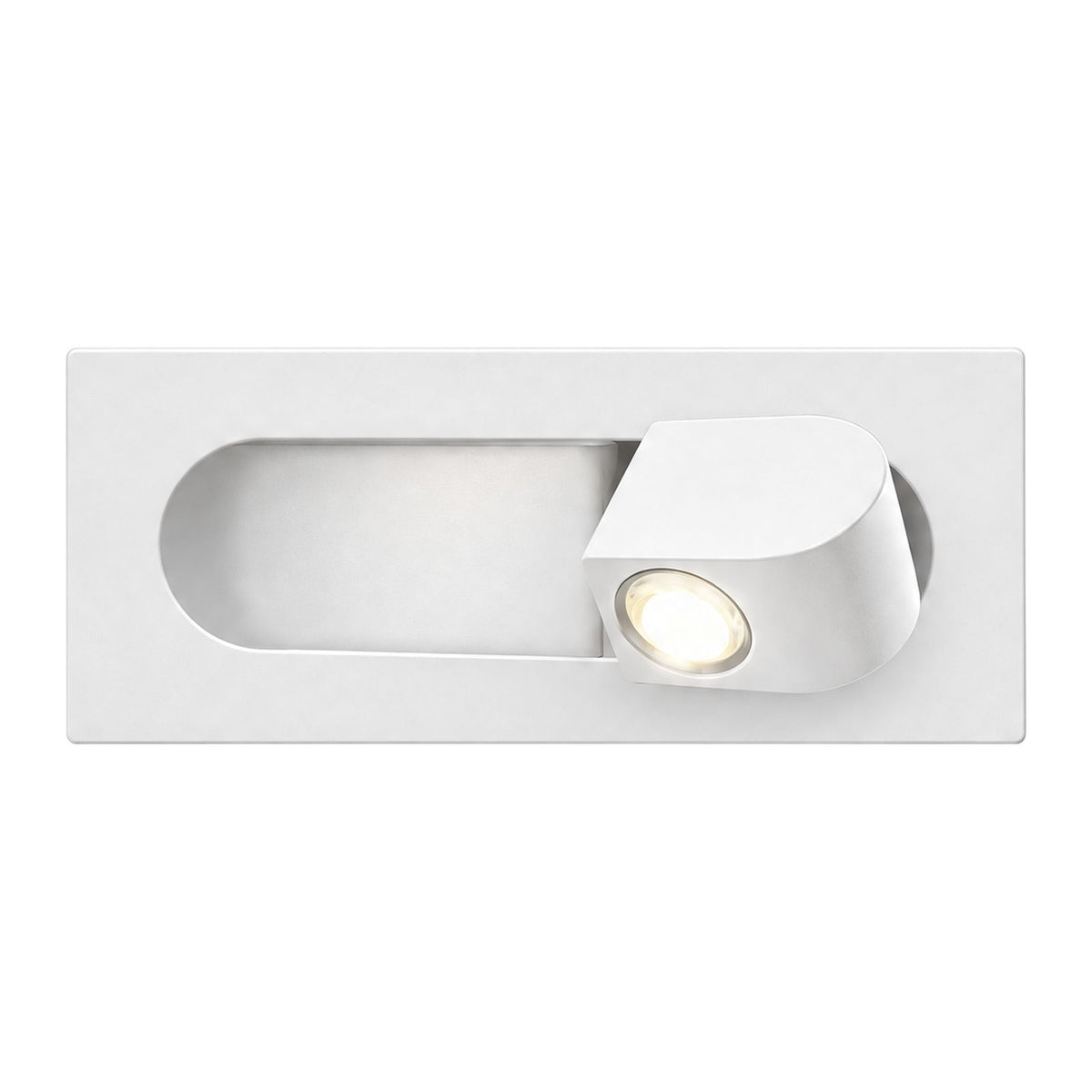 Recessed Pop-Out Bedside Reading Wall Light in White on a white background