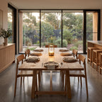 Rechargeable cylinder lantern table lamp on a dining table, wide view