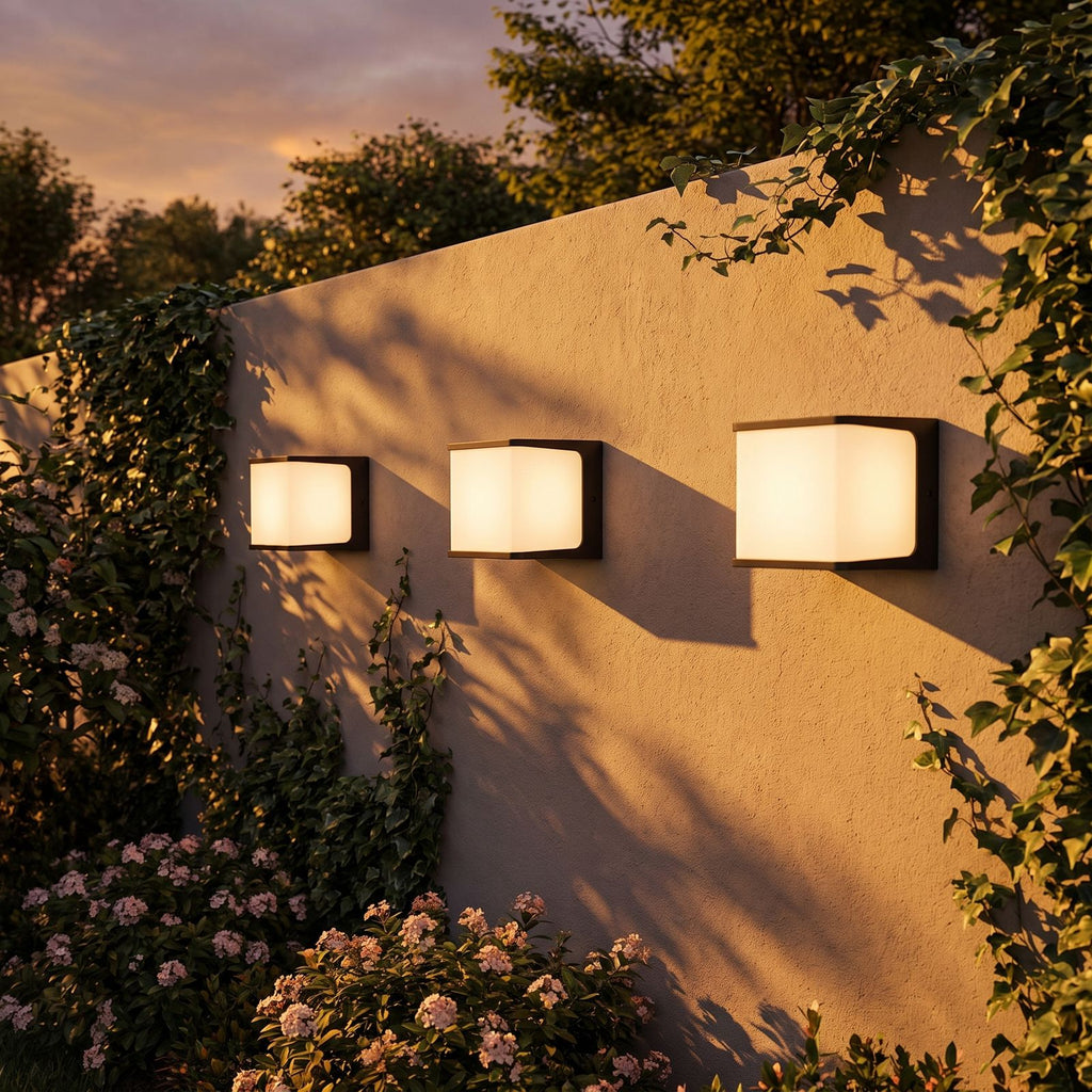 Rectangular Acrylic Solar Outdoor Wall Light in a pair on the facade of an Australian home