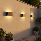Rectangular Acrylic Up Down Outdoor Wall Light in a pair on the facade of an Australian home