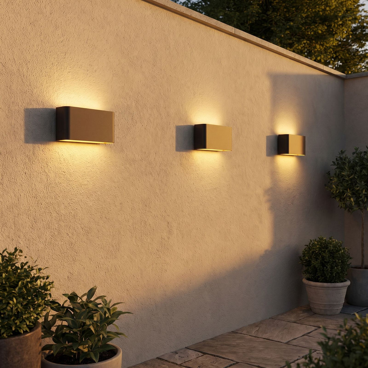 Rectangular Acrylic Up Down Outdoor Wall Light in a pair on the facade of an Australian home