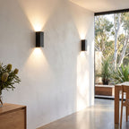 Rectangular Aluminium and Glass Up-Down Wall Light in a pair on a wall of an Australian home